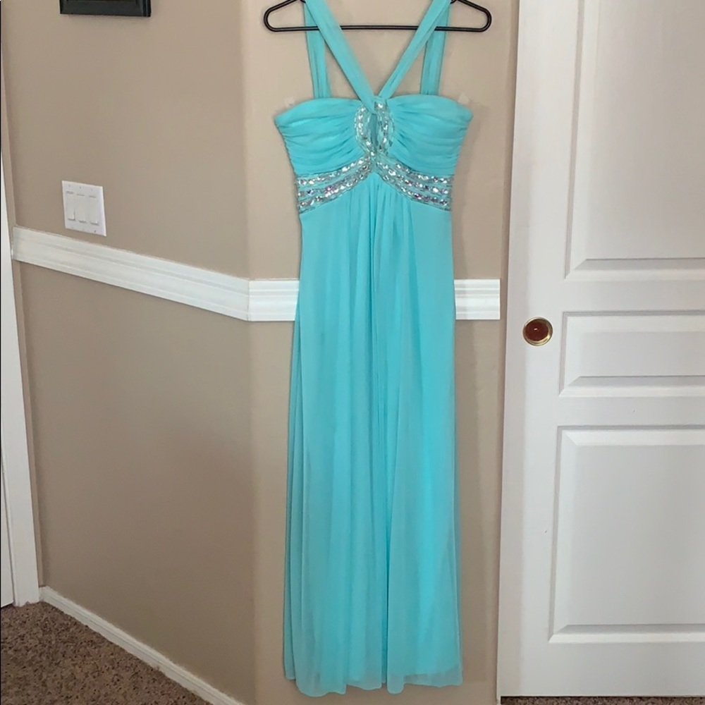 Lovely Teal Prom Dress with Gems